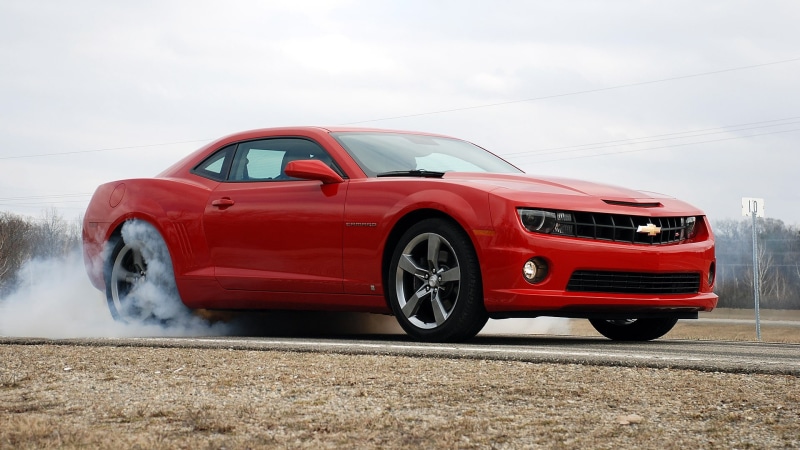 road, 1080P, sky, outdoors, Chevrolet Camaro, vehicle, mode of transportation, motor vehicle, speed, wheel, pollution, red cars, red, no people, cloud - sky