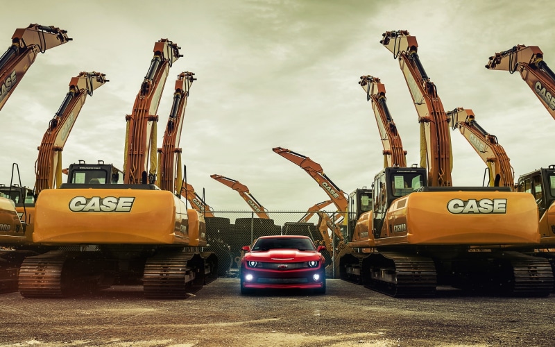 crane - construction machinery, stationary, excavators, construction site, sky, motor vehicle, transportation, cloud - sky, land vehicle, construction equipment