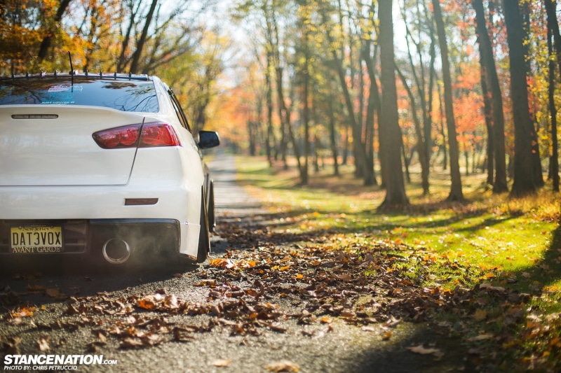 trees, outdoors, leaf, land vehicle, Work Emotion XD-9, car, tree, no people, tree trunk, white, change, evolution, plant, DAT3VO, forest, Mitsubishi Lancer Evo X