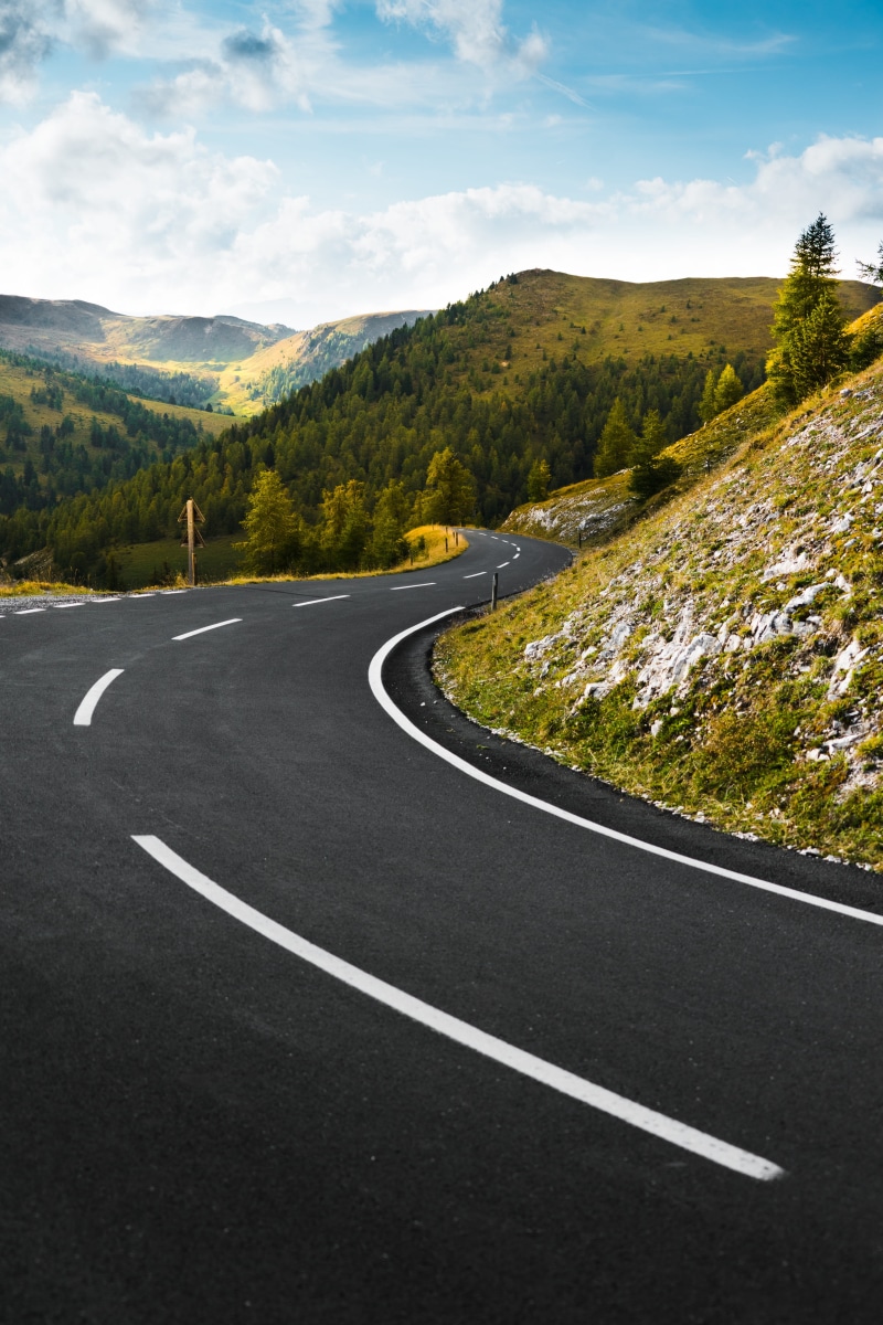 non-urban scene, plant, tranquility, transportation, alpine roads, navigation, drivers, no people, roads, the way forward, austria, hills, scenery, forest
