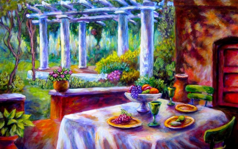 pleasure, garden, painting, chair, fruits, table, leisure, amp, 1080P, 3d and abstract
