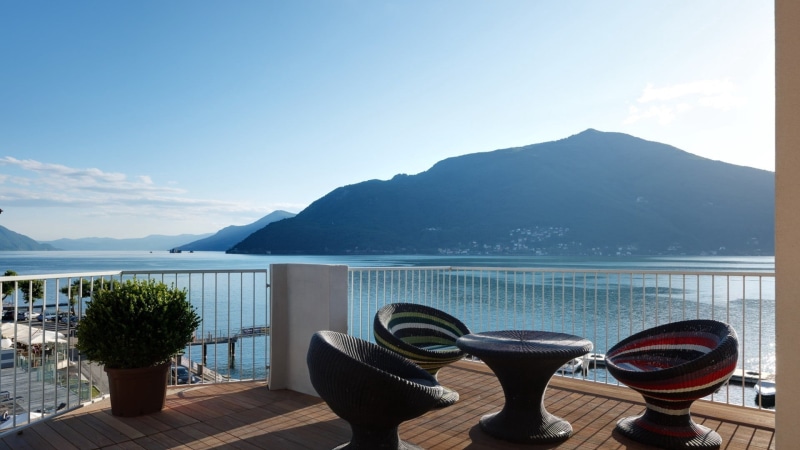 modern, water, 1080P, landscape, sky, maggiore, house, tranquility, view, black, beauty in nature, chair, furniture, piece, porch, architecture, travel destinations