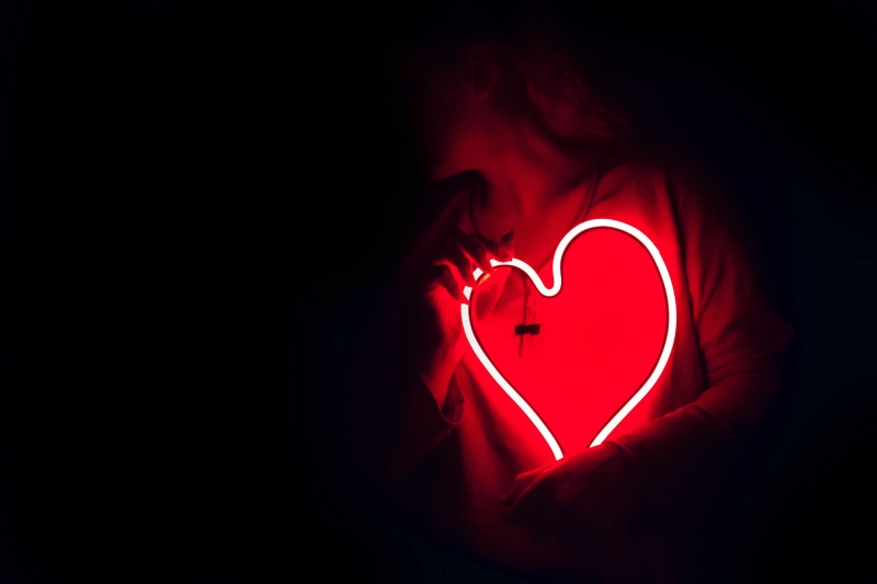 color, symbol, illustration, positive emotion, energy, valentines day - holiday, body part, arts culture and entertainment, neon light, dark, red heart