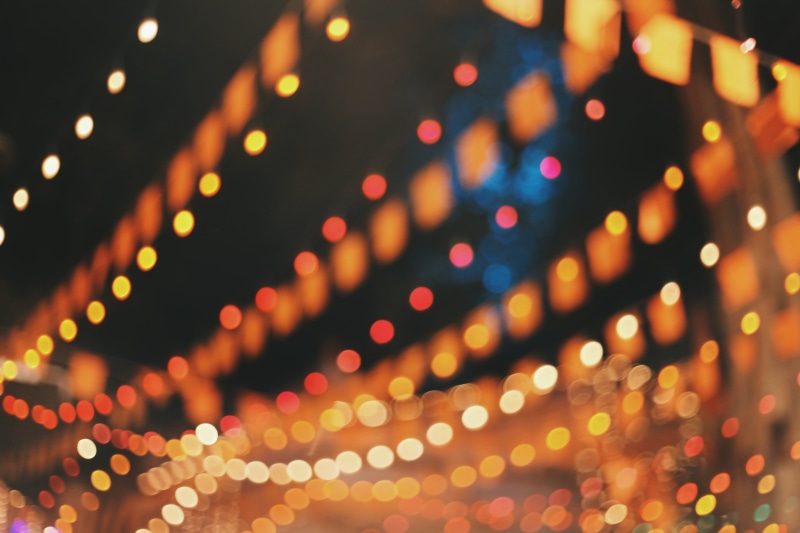 blurred, shape, 5K, festive, lights, vibrant color, glow, no people, illuminated, multi colored, blur, holiday, bokeh, indoors, light bulb, defocused