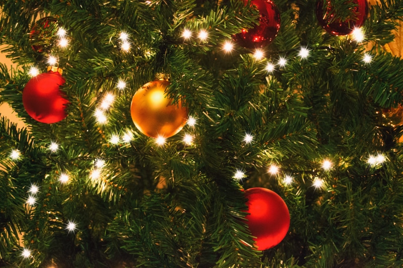green color, nature, bokeh, turned, bells, tree, winter, xmas, festival, 4K, seasonal, lights, magic, blurry, plant, blurred, holiday - event, colorful