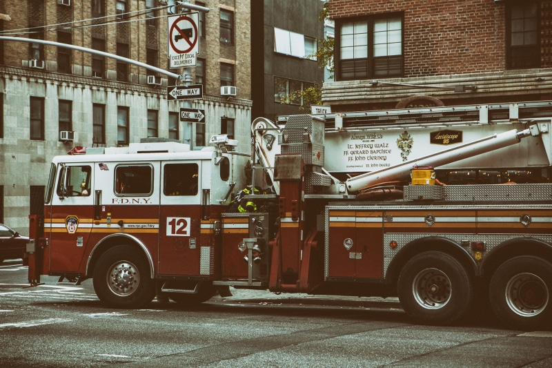 urgency, fire, communication, building exterior, recorded, firefighter, DSLR, city, fire - Natural Phenomenon, mode of transportation, day, sign, New York City