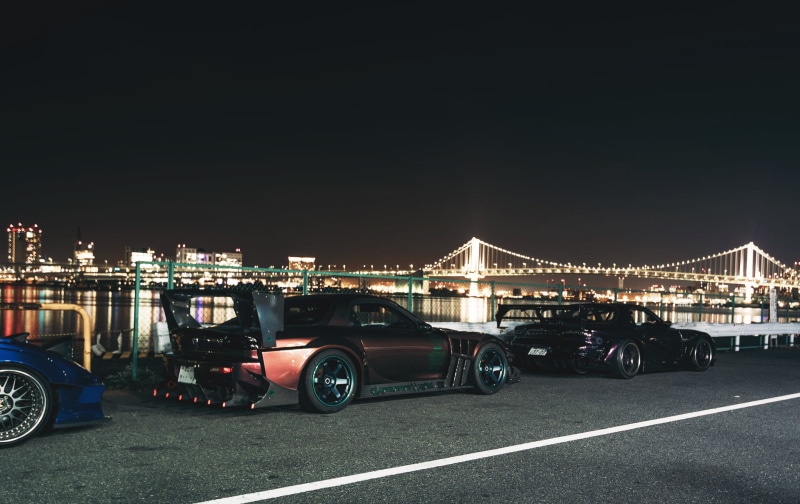 transportation, motor vehicle, nature, skyline, no people, Speedhunters, street, road, car, bridge - man made structure, illuminated, building exterior