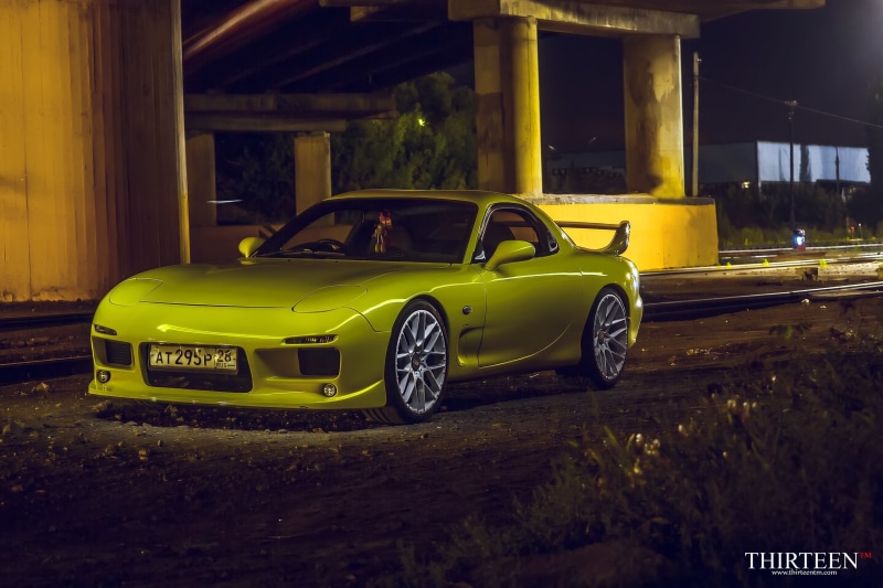 RX-7, car, coupe, yellow, Thirteen, auto, Mazda, photography, rx, RX7, 2K, sports, cars, front, photographer