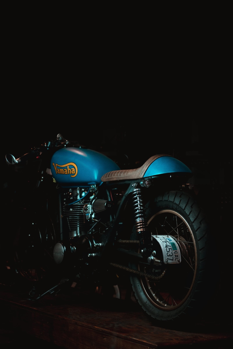 travel, yamaha cafe racer, san diego, machine, studio shot, clear sky, born, black background, vintage yamaha, moto, motor vehicle, vintage car, retro styled