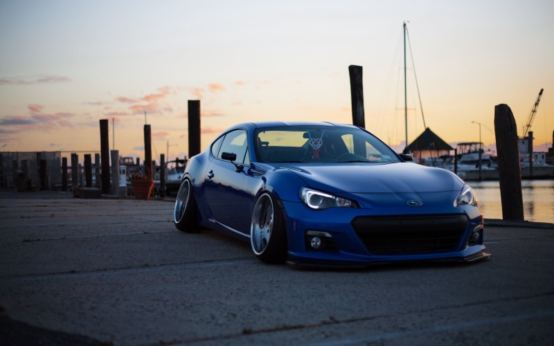 vintage car, Subaru, sunset, 4K, nature, transportation, land vehicle, luxury, building exterior, sky, car, street, Subaru BRZ, motor vehicle, parking