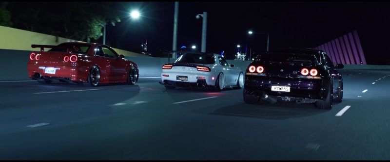 Nissan Skyline GT-R R34, 2K, night, city lights, Nissan Skyline GT-R R33, car, Mazda RX-7