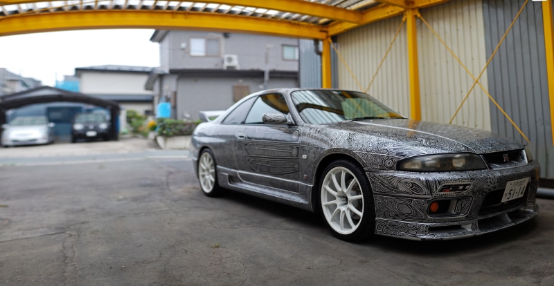 building exterior, retro styled, vintage car, gray, 5K, silver colored, Nissan Skyline GT-R R33, wheel, built structure, transportation, car, day, no people
