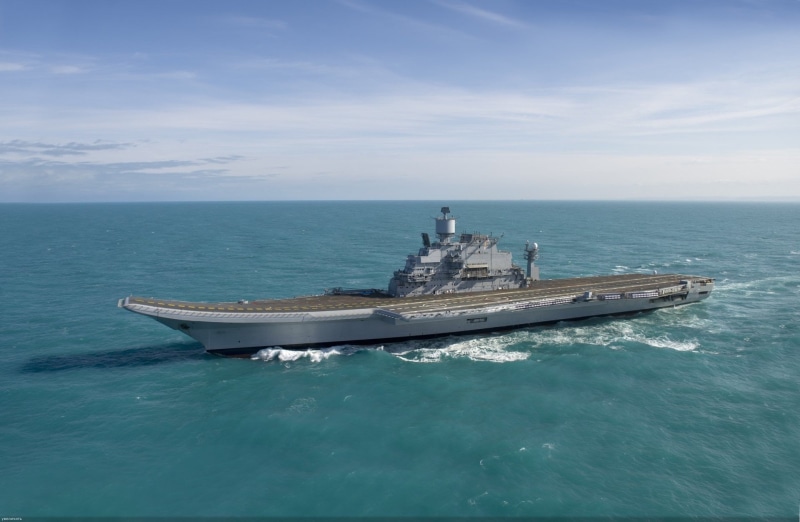 horizon, sailing, sky, Aircraft Carrier, INS Vikramaditya (R33), transportation, travel, Warship, no people, turquoise colored, horizon over water, 1080P