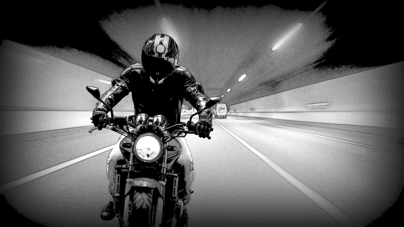 motor bike, lifestyles, travel, man, tunnel, ride, transportation, speed, motor, adult, silhouette, bike, headwear, illustration, riding, white, biker