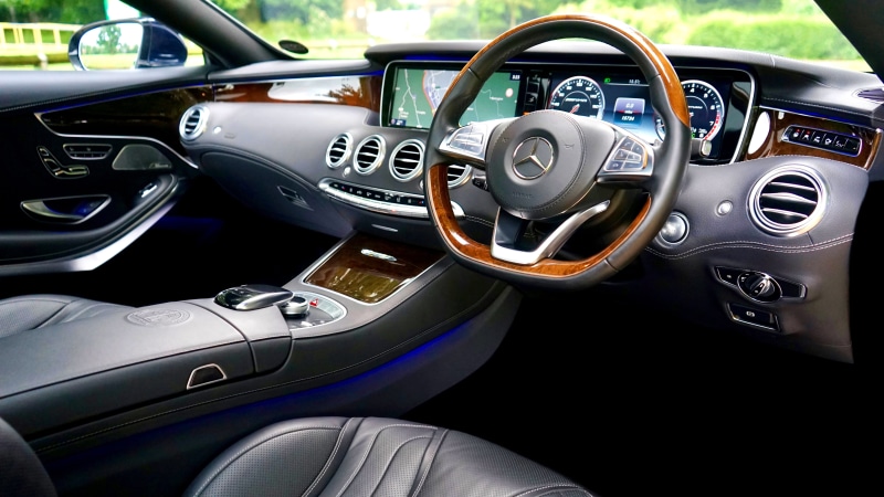 leather, driving, gearshift, equipment, personal land vehicle, black, steering wheel, luxury, mercedes, brown, control, transport, land vehicle, vehicle interior