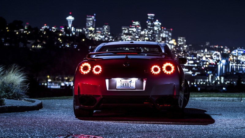 nissan gt r, nissan, supercar, vehicle, city lights, lighting, car, 4K, night, wheel, red car, automotive lighting