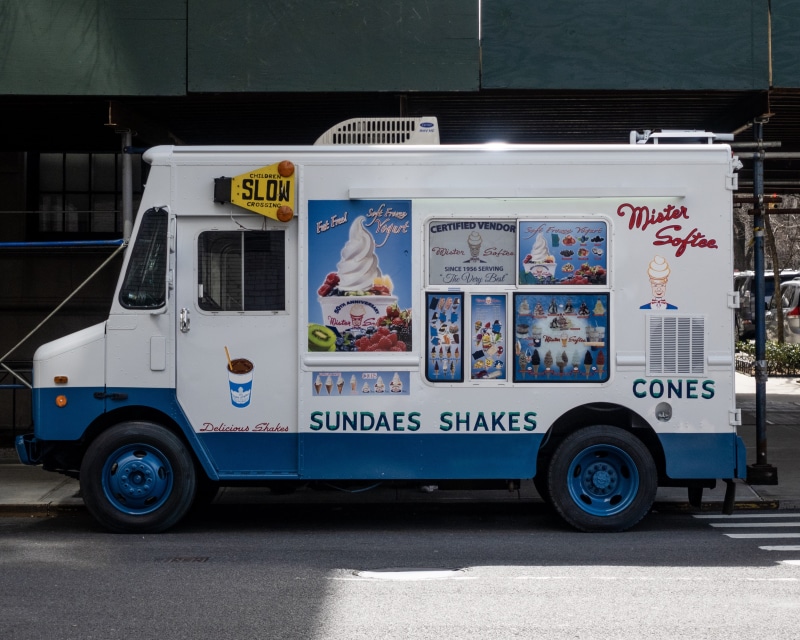 ice, childhood, built structure, 4K, street, food truck, road, van, no people, cream, public transportation, food, communication, vehicle, bus, city, usa