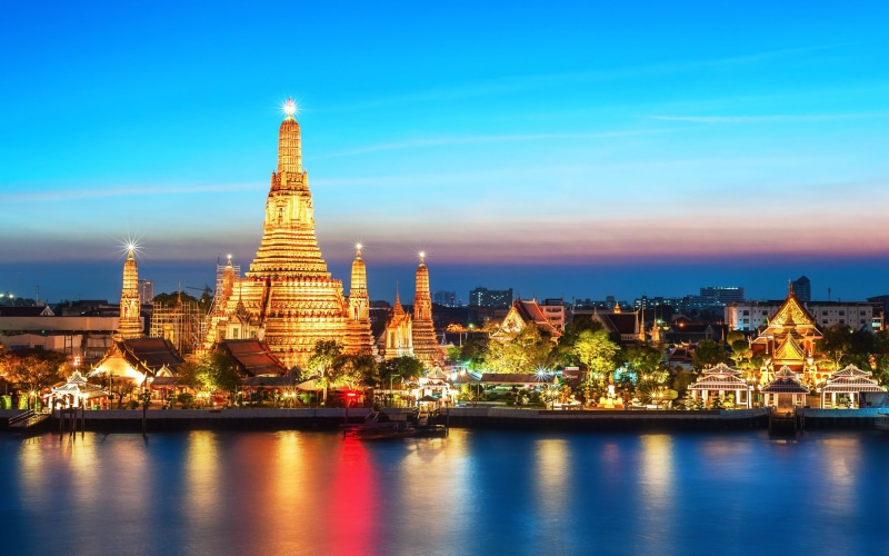 hd, temple, spirituality, arun, building exterior, 4K, tourism, religion, travel destinations, belief, no people, water, buddhist, architecture, bangkok