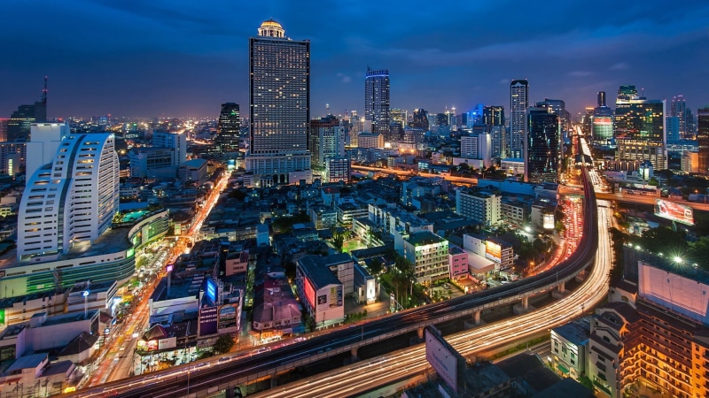 office building exterior, architecture, Bangkok, built structure, buildings, cityscape, illuminated, street, building, no people, skyscraper, landscape