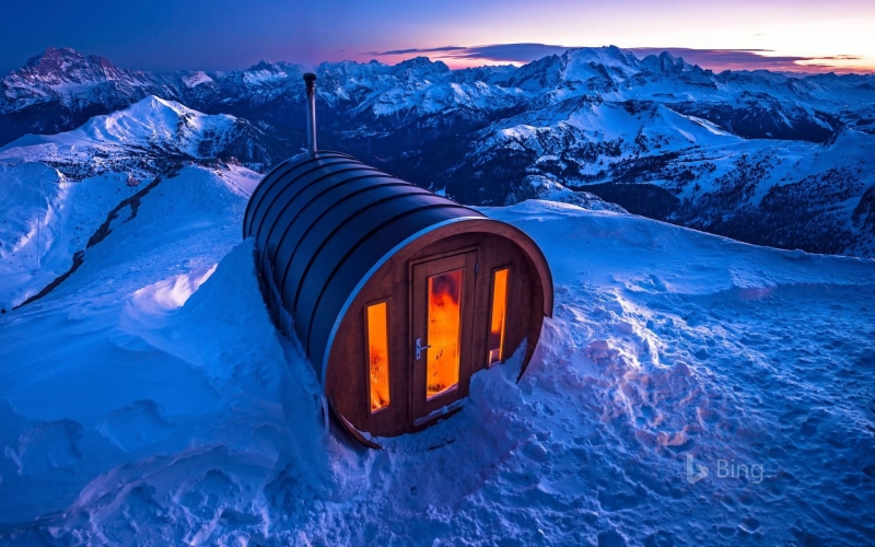 dolomites, italy, 1080P, mountain, landscape, beauty in nature, mountain range, sauna, non-urban scene, architecture, illuminated, built structure, tranquility