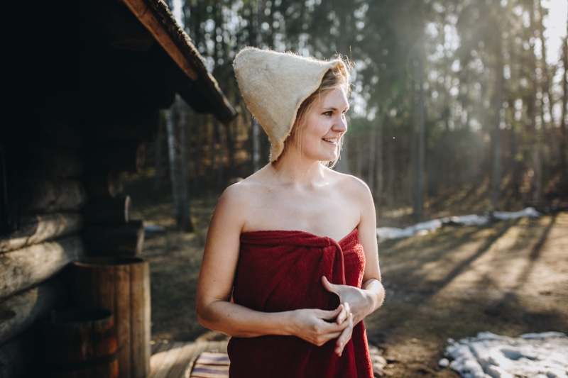 outdoors, traditional, clothing, finnish, dress, one person, hair, baltic, sauna, fashion, hairstyle, waist up, tourism, culture, estonia, beautiful woman
