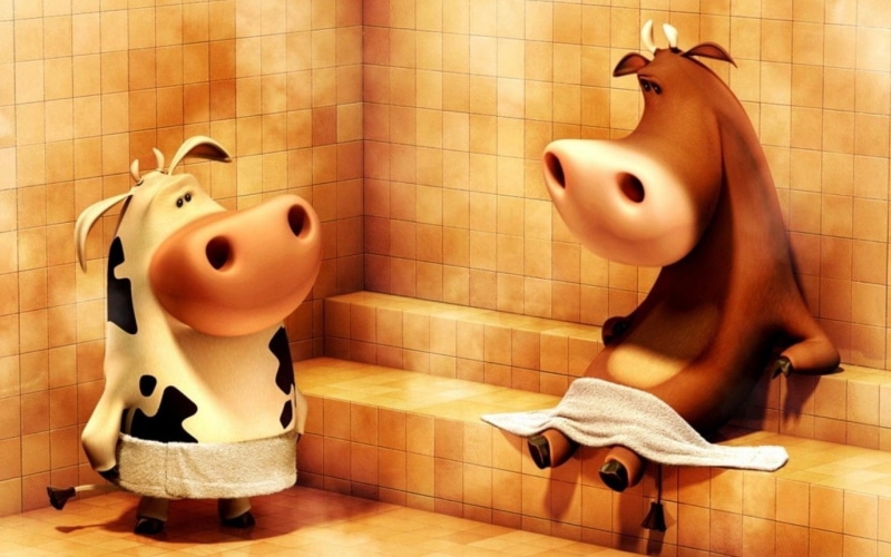CGI, 3D, Humor, Sauna, Cow, 1080P, Animal