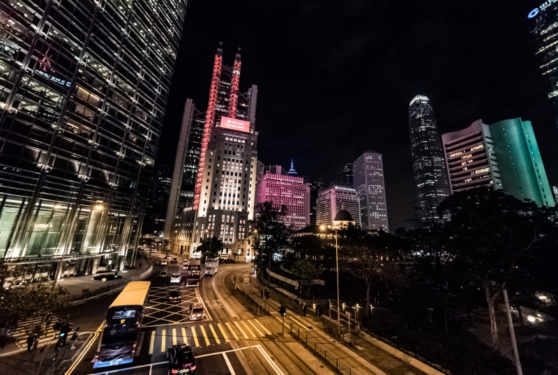 town, sky, skyscraper, bus, no people, intersection, architecture, office building exterior, building exterior, nature, city, urban, night, vehicle, office