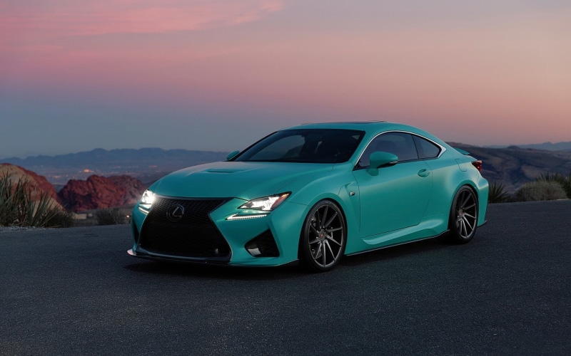 sports car, copy space, coupe, vintage car, Lexus RC F, retro styled, road, 720P, environment, outdoors, car, teal, mountain, no people, motor vehicle