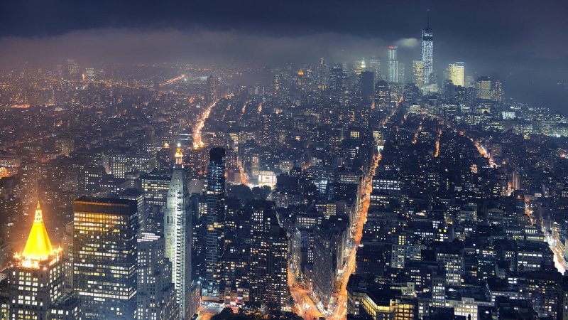 york, city, new york city, skyscraper, new, night, cityscape, lights, 1080P