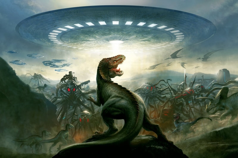 flying saucers, animals in the wild, digital composite, art and craft, digital art, one animal, water, outdoors, sculpture, spaceship, animal themes, built structure