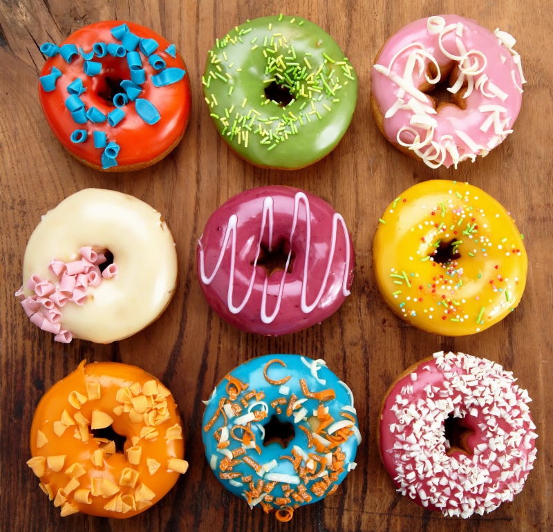 nine, breakfast, snack, chocolate, refreshment, sweet Food, muffin, food and drink, indulgence, sugar, table, directly above, dessert, sprinkles, unhealthy Eating