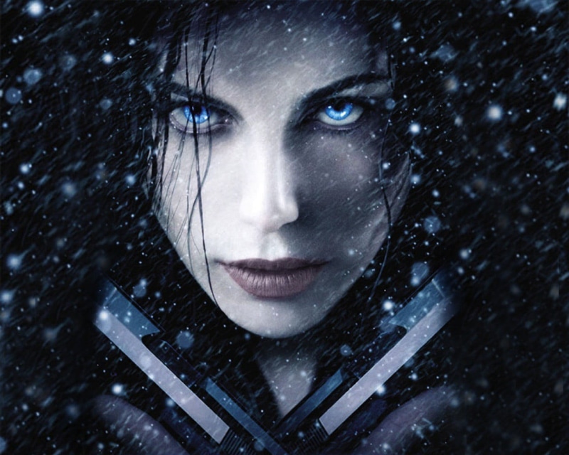 black background, one person, snow, storm, cold temperature, ice, dark, Underworld, young women, women, looking at camera, vampires, winter, snowflake