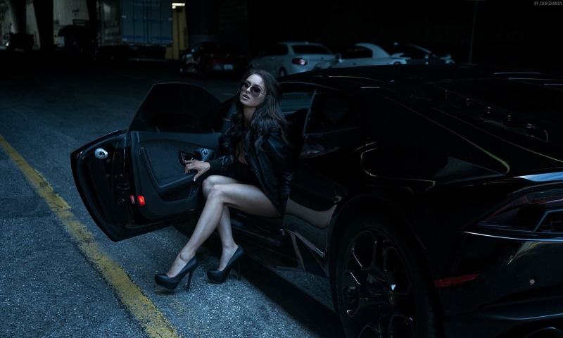 real people, land vehicle, transportation, stationary, lifestyles, women, young adult, beautiful woman, dark, Egor Zhinkov, Huracan, city, adult, night