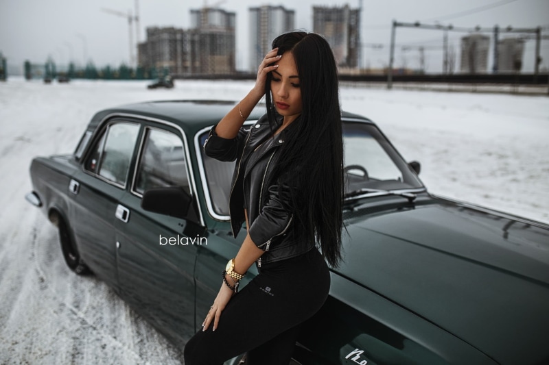 beautiful woman, 1080P, outdoors, leather, motor vehicle, Alexander Belavin, architecture, car, women, hairstyle, mode of transportation, women with cars