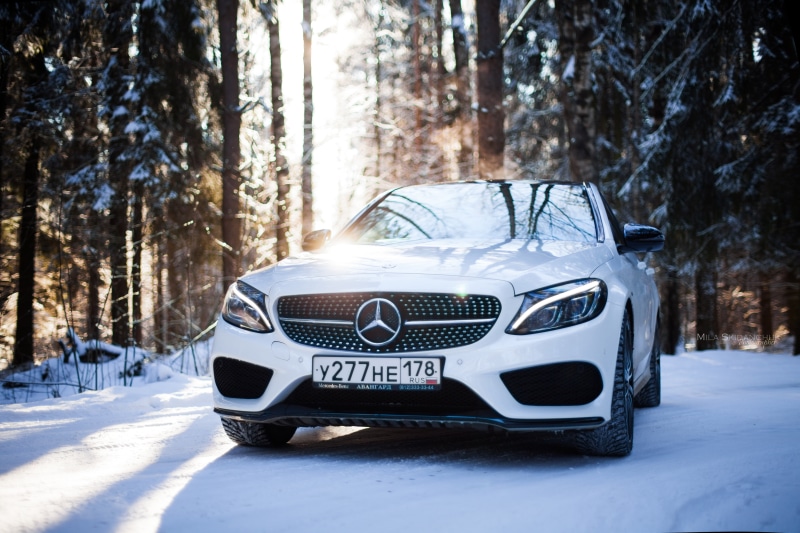 red, sport cars, fog, Empire, ee team, mercedes c сlasse, need 4 speed, race, sports car, new, nfs, auto, red smoke, AMG, winter, spb, car, tale, Mercedes Benz