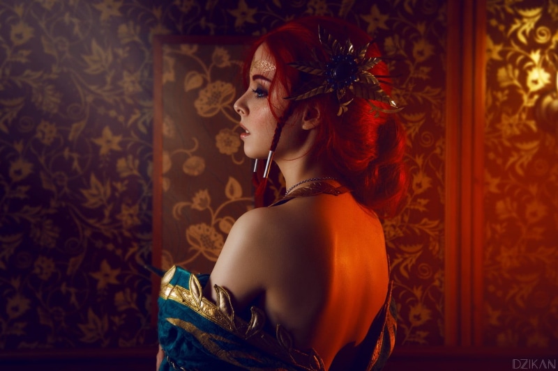 leisure activity, beautiful woman, clothing, s, The Witcher 3: Wild Hunt, real people, floral pattern, fashion, Helly von Valentine, adult, indoors, hairstyle