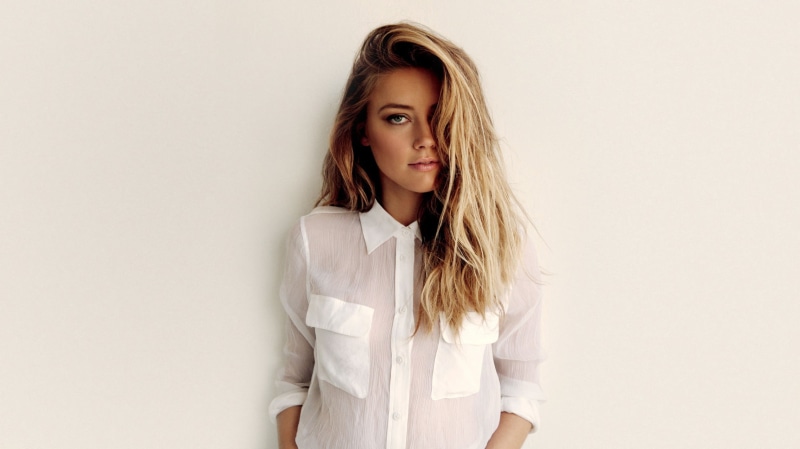long hair, contemplation, beautiful woman, Amber Heard, studio shot, top, mouth open, women, copy space, waist up, front view, actress, hair, white background