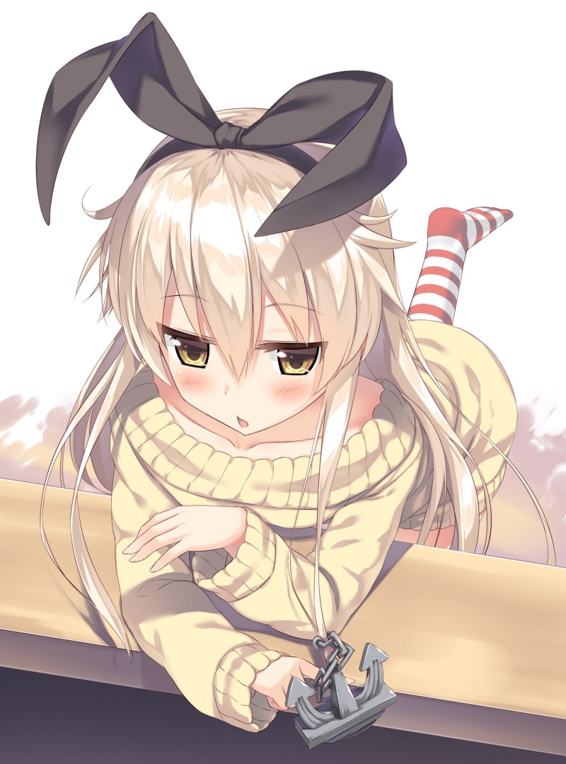 Kantai Collection, anime girls, long hair, blonde, 1080P, anime, yellow eyes, Shimakaze (Kancolle), sweater