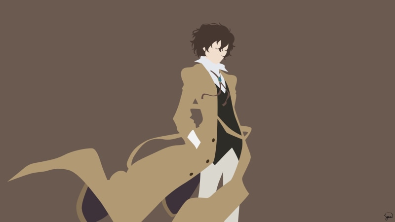 1080P, coat, men, black background, Dazai Osamu, silhouette, one person, Bungou Stray Dogs, holding, three quarter length, women, studio shot, brown