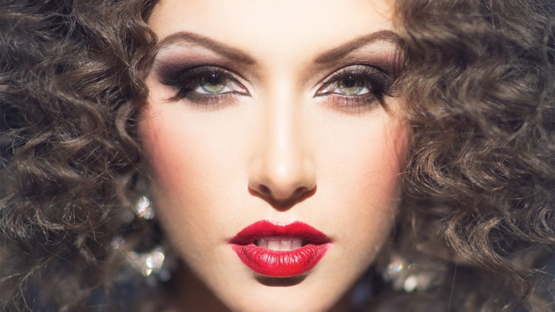 curly hair, 1080P, face, makeup, portrait, women, model, red lipstick