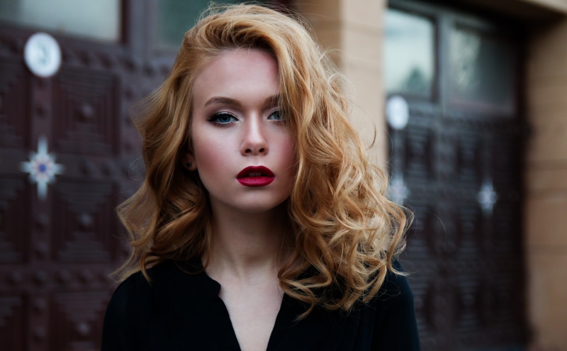 blond hair, beautiful woman, redhair, redlips, Beautiful, young women, contemplation, top, hairstyle, Portrait, Russian, plunging, women, 5K, long, lipstick
