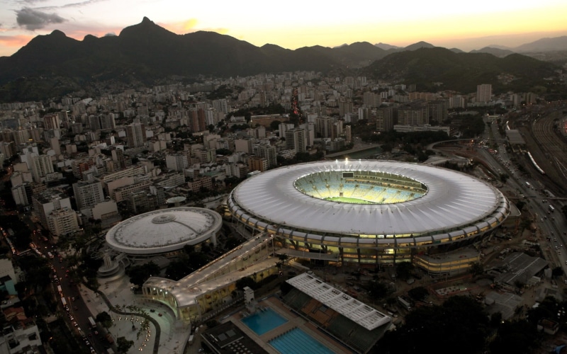 Maracanã stadium, aerial view, cityscape, table, sport, crowded, Brazil, sunset, 1080P, nature, office building exterior, outdoors, built structure, patio