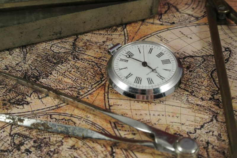 minute hand, roman numeral, clock face, clock, shape, circle, map, still life, high angle view, old, lake map, surface, accuracy, guidance, time, silver