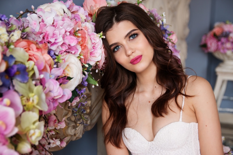 beauty, flowering plant, bridal, makeup, beautiful, adult, hair, photoshoot, woman, beautiful woman, plant, portrait, person, bride, romantic, brown hair