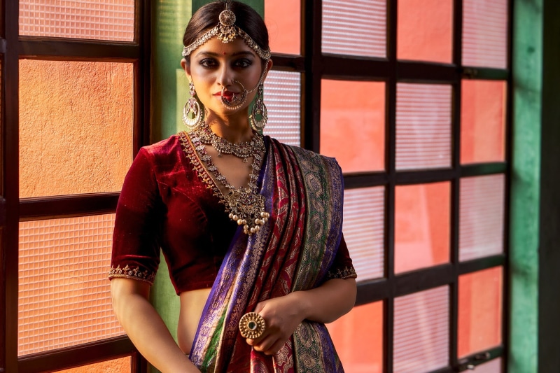 Jewelry, Brown Eyes, Girl, Aishani Shetty, Bollywood, Brunette, Earrings, Saree, Model, 1080P, Necklace, Indian, Women, Lipstick, Actress
