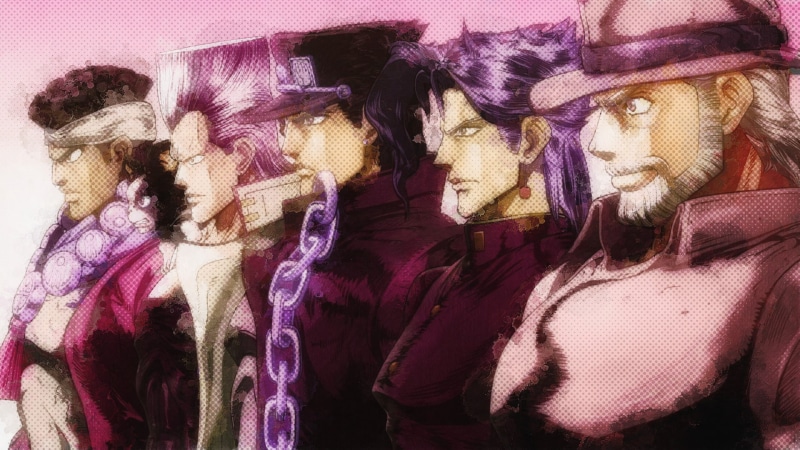 Muhammad Avdol, Noriaki Kakyoin, Iggy (Jojos Bizarre Adventure), Jojos Bizarre Adventure, Joseph Joestar, 1080P, Jotaro Kujo, Jean Pierre Polnareff, Anime