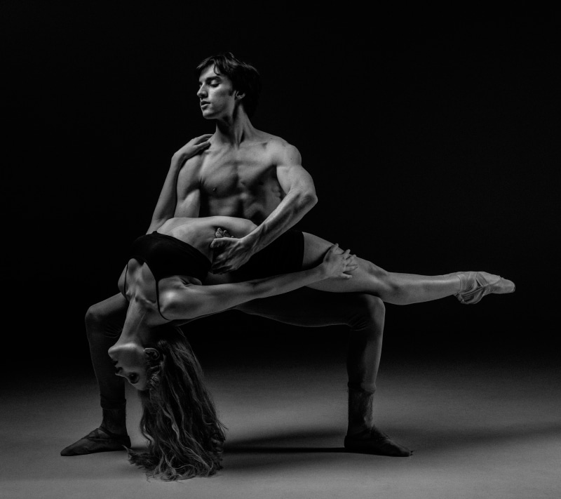 woman, muscular build, lifestyles, adults only, black and white, studio shot, man, dancing, black background, couple, people, full length, black, ballroom