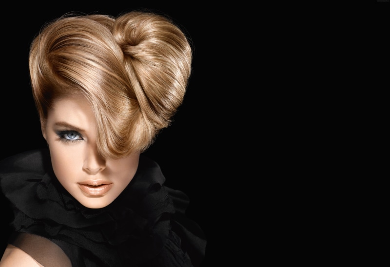 adult, dark, glamour, black background, modern, elegance, women, one person, makeup, 5K, copy space, beautiful woman, hair, human face, blond hair, hairstyle