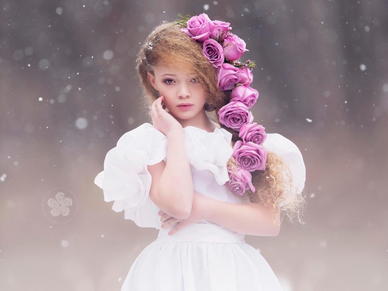 Cute, Dress, Pink, Girl, White, Hairstyle, 1080P, Flowers