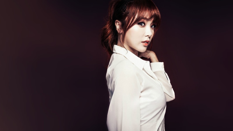 Korean, indoors, standing, fashion, short hair, adult, dress, Hong Jin Young, waist up, black background, s, young adult, K-pop, looking at camera, studio shot